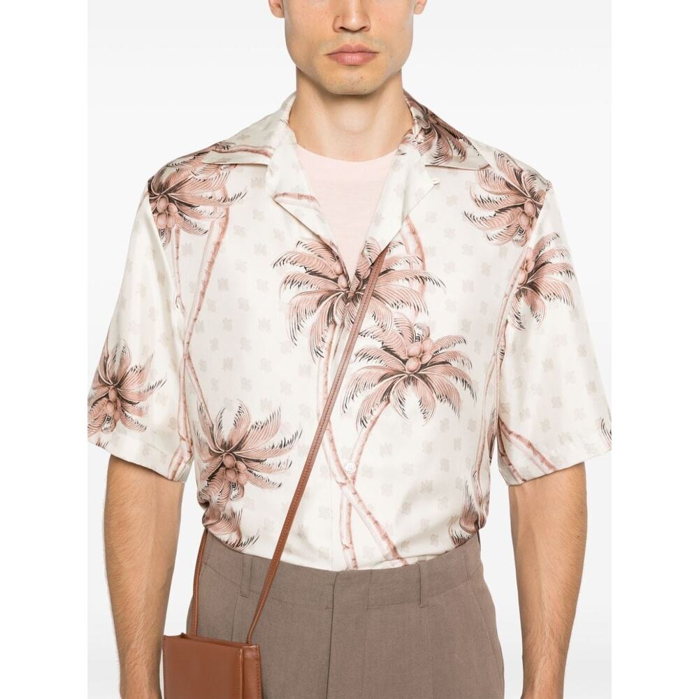 NEW Amiri Men's 100% Silk Twisted Palms Bowling Shirt Birch‎ Tan Pink Size XXL
